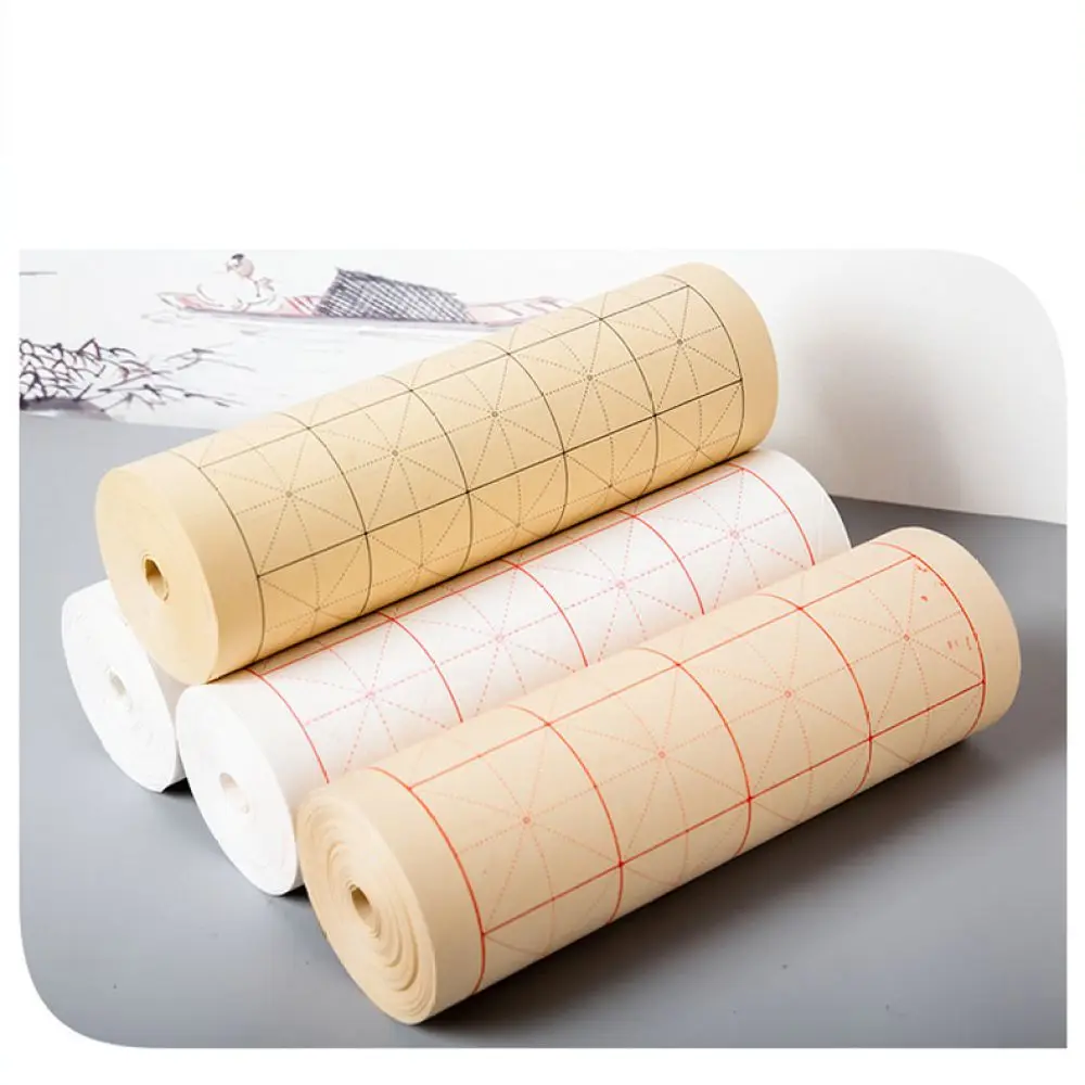 Chinese Brush Practice Paper Roll Rice Grid Thickened Semi Saturated Xuan For Students Calligraphy Training Supplies