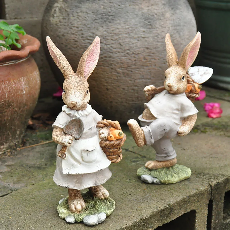 

Pastoral Simulation Animal Resin Rabbit Couple Ornament Outdoor Garden Balcony Figurines Crafts Courtyard Accessories Decoration