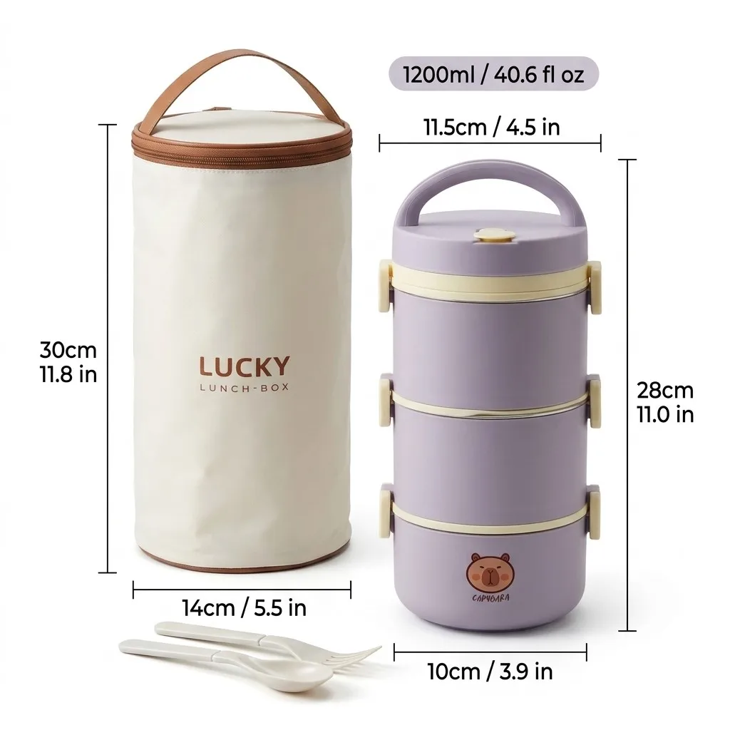 Magnetronbestendige 304 roestvrijstalen bento lunchbox, thermische voedselopslagcontainer, 2/3-laags, draagbaar, lekvrij, met lepel voor kinderen.
