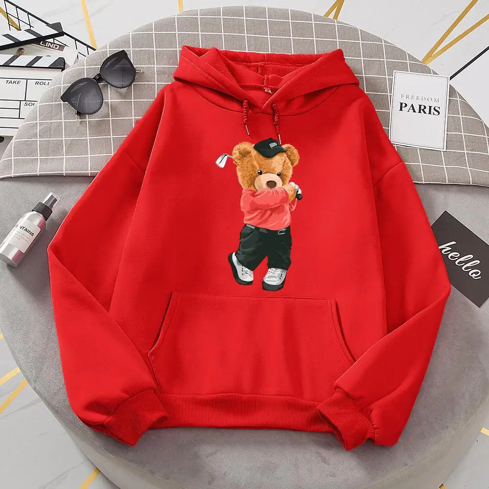 

Uncle Teddy Bear Plays Golf Printing Female Hoody Fashion S-Xxl Autumn Sweatshirt High Quality Hooded Simple Casual Sportswear