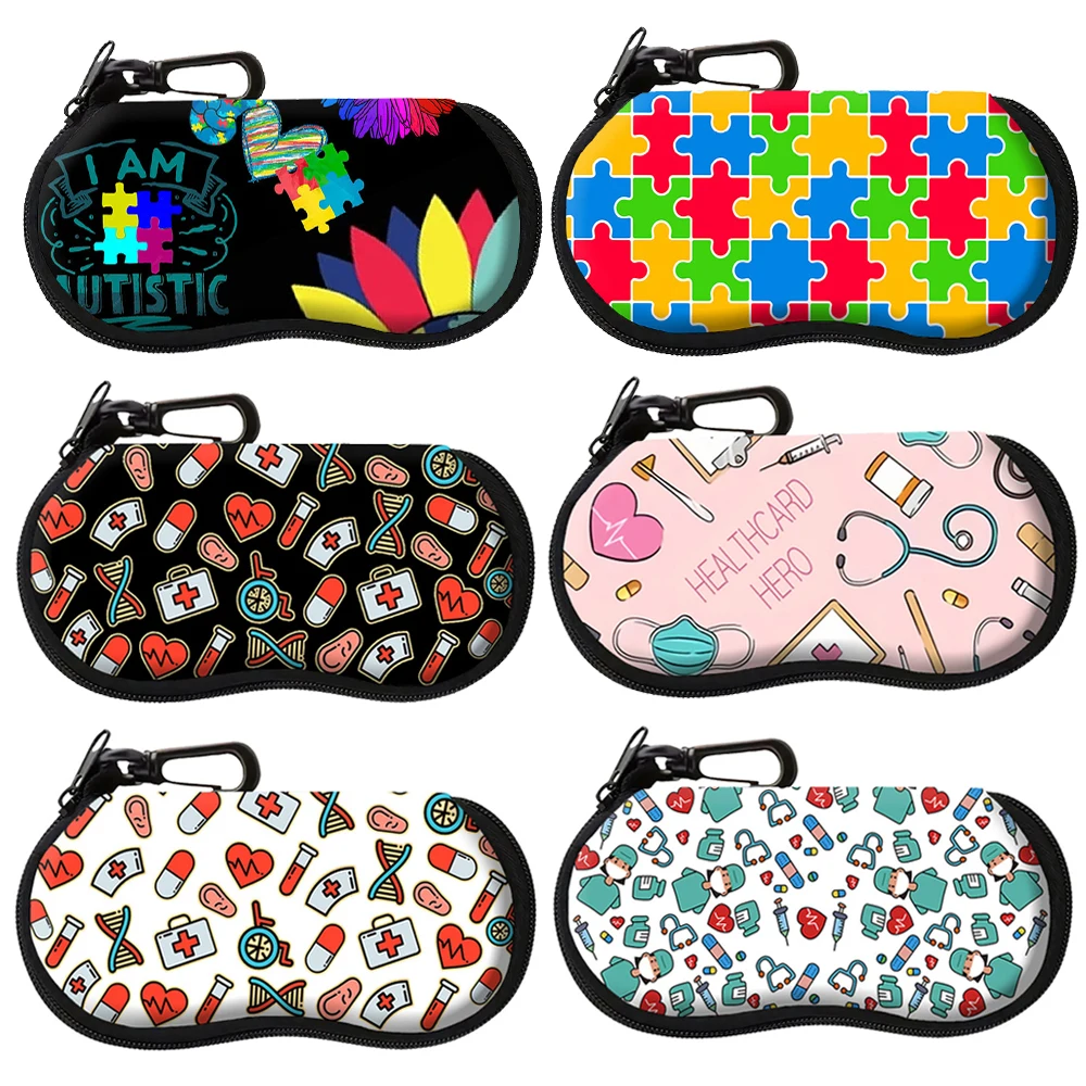 Autism Puzzle Zipper Soft Cloth Bags Fabric Glasses Box Sunglasses Bag Glasses Case Eyeglasses Case Medical Doctors Nurses Gift