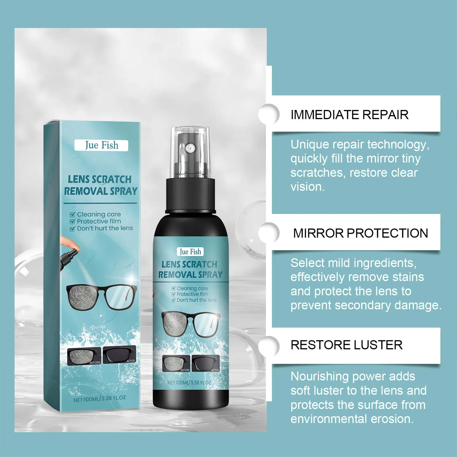 100ml Eyeglass Scratch Remover Spray Clear Bright Lenses Long-Lasting Protective Film for Students Workers and Eyeglasses Store