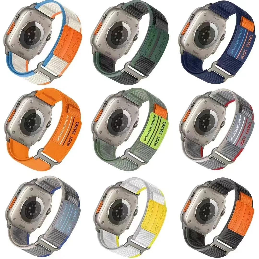 ลายธงไนลอนสําหรับ Apple iwatch9/8/7 42/44/45 มม.สายรัดข้อมือไนลอน Ultra 8 49 มม.บราซิลธงเยอรมัน American FLAG