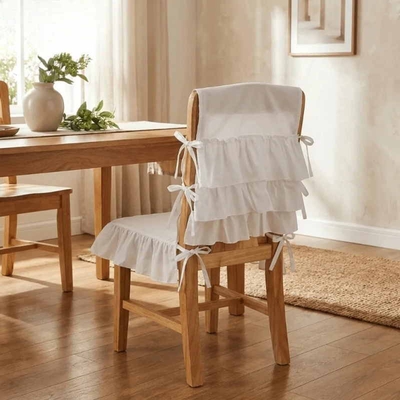 White French-Style Chair Cover Washable Decorative Chair Backrest Cover Strap Fixation Comfortable Backrest Scarf Restaurant