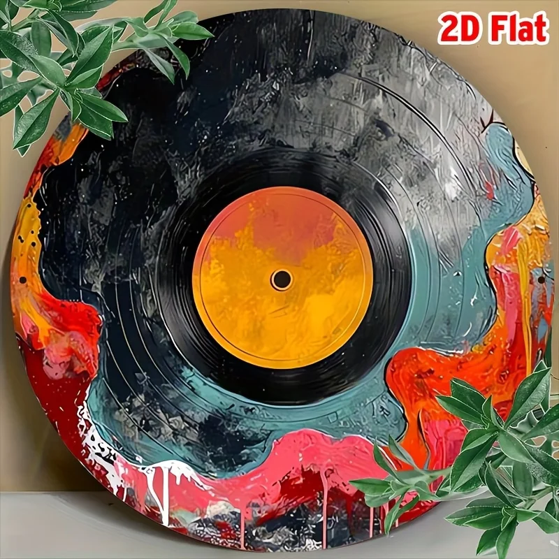 2D Retro Artistic Wooden Vinyl Record Design Round Plate Home Decor Restaurants Bars Coffee Shops Offices Garden Patio Decor