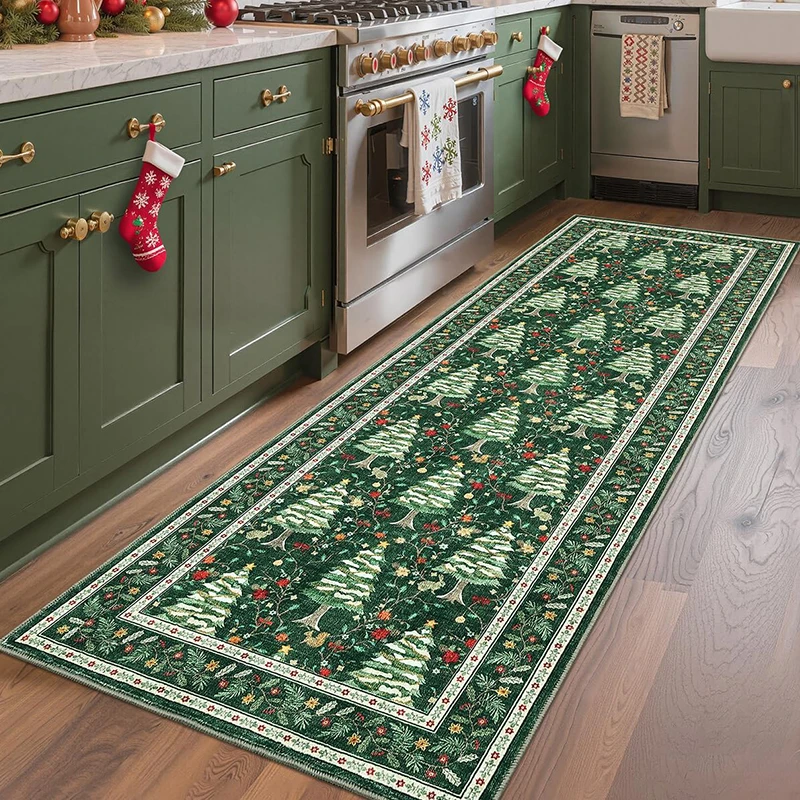 Hallway Carpet Runner Rug Corridor Long Carpets Machine Washable Non-Slip Floor Mat Christmas Tree Animal Print Decoration Mats