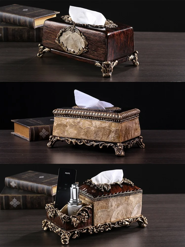 Resin Tissue Box Multifunction Luxury European Paper Rack Office Organizer Home dining table Car Paper towel storage