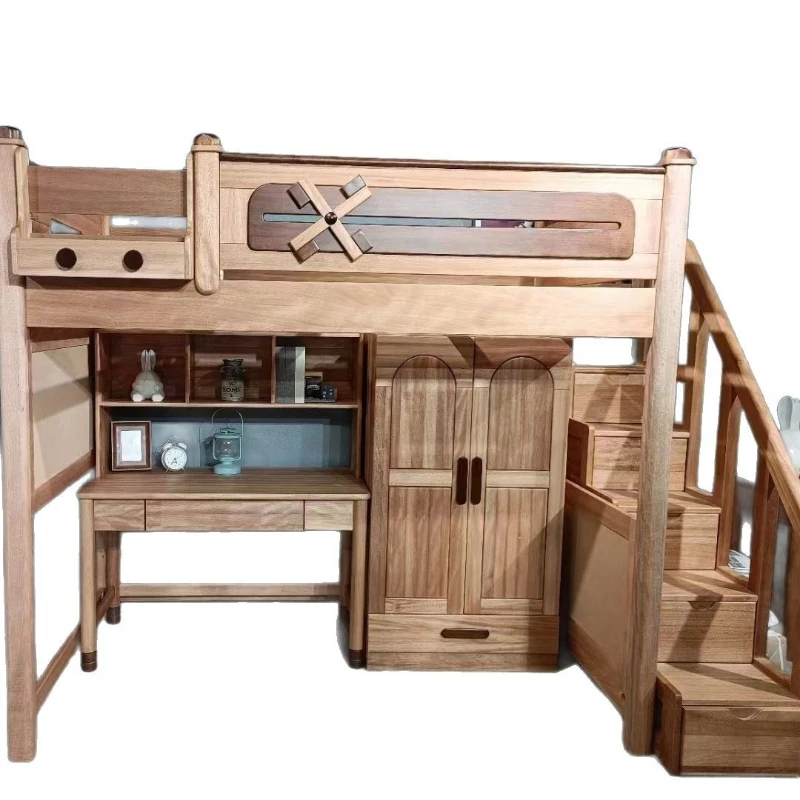 

Full solid wood shelf bed red sandalwood under desk under wardrobe high and low household