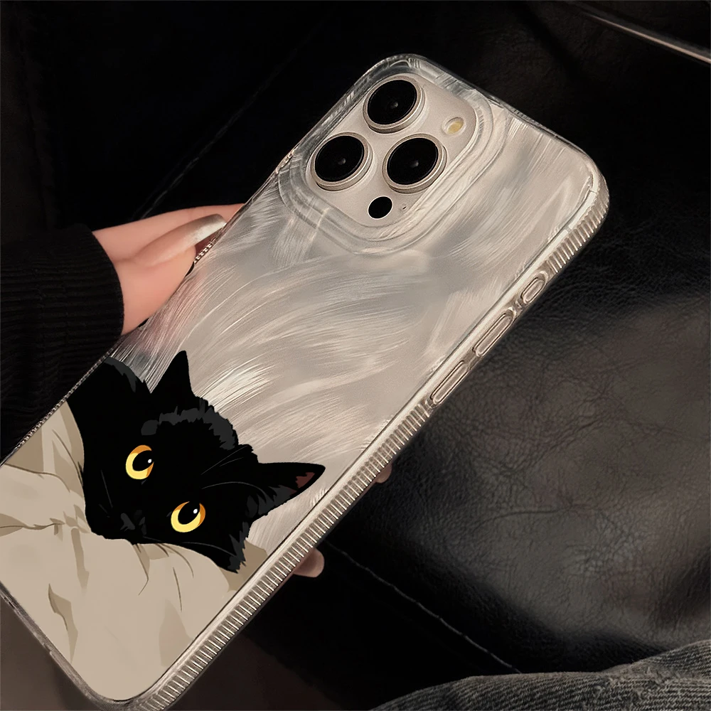 Cute Black Cat Phone Case For Samsung Galaxy Note 20 S26 S25 Edge S24 S23 FE S22 Plus S21 Ultra A56 A55 A54 A53 A36 A35 Cover