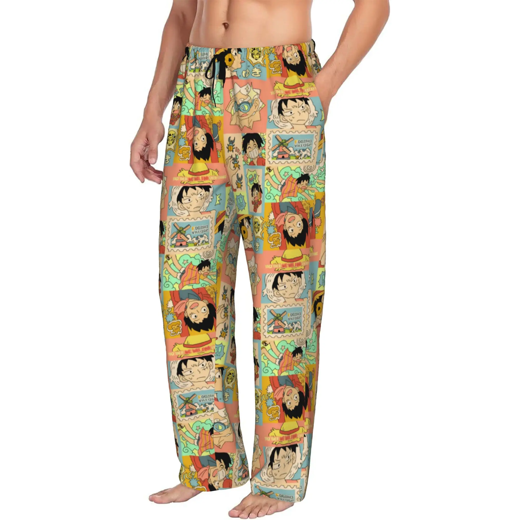 

Custom Anime One P-Pieces Luffy Pajama Pants Men Sleepwear Lounge Sleep Bottoms Stretch with Pockets