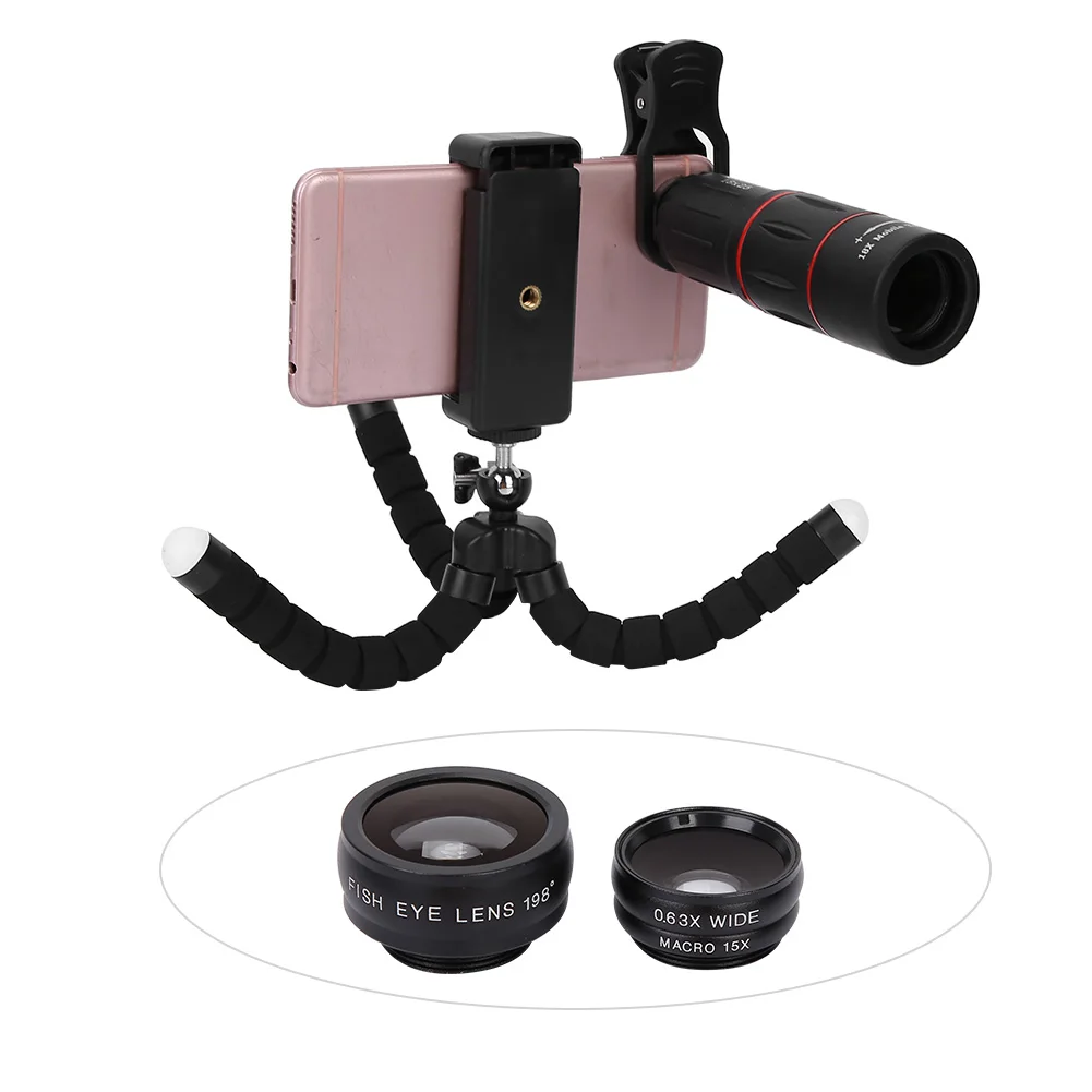 High Definition-lens Helder beeld 18X lange focus Fisheye Groothoek Macro 4-in-1 Universele externe camera Telefoonlens Lichtgewicht