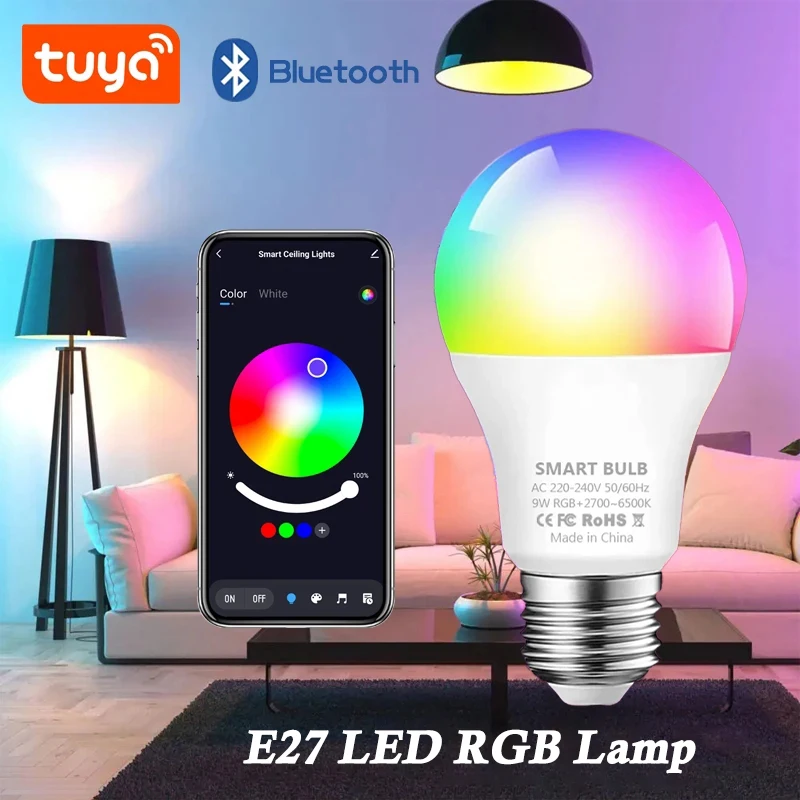 Led RGB Light E27 Smart Control Lamp Dimmable 2700K-6500K RGBW LED Lamp Colorful Changing Bulb Led Lampada RGBW White Decor Home