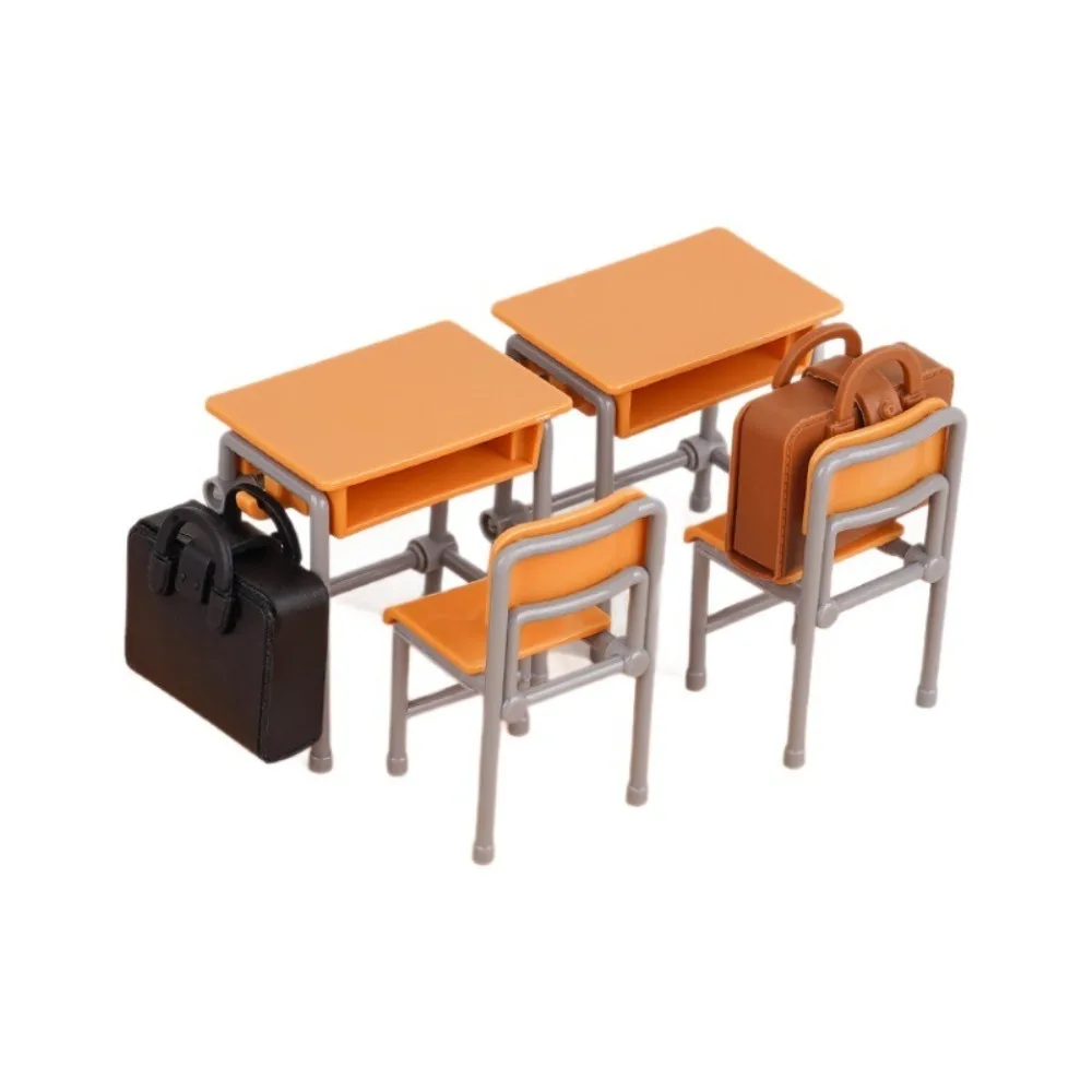 1 conjunto de mochilas escolares em miniatura, cadeiras, modelo de sala de aula, mini conjunto escolar, plástico, faça você mesmo, acessórios para casa de bonecas