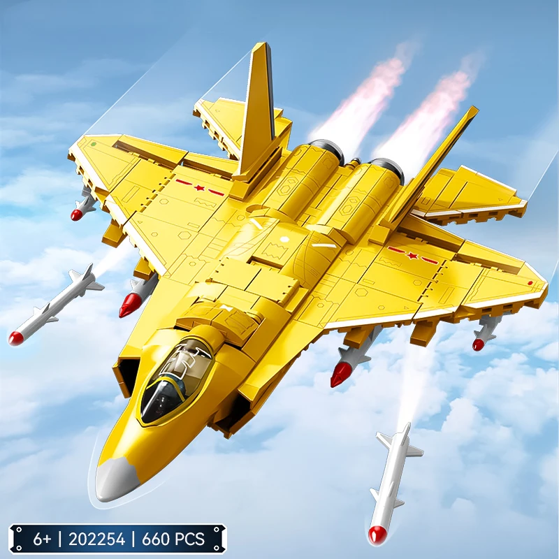 Gold version of aircraft carrier carrier J35 fighter aircraft model children assembled building blocks toy 20 J-15 boy 6-12 year