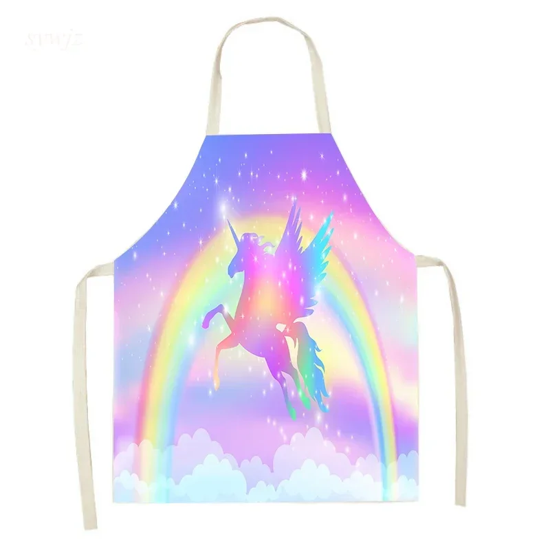 Cartoon Unicorn Print Apron Cute Girly Heart Kitchen Apron Adult Cleaning Apron Children\'s Painting Antifouling Decorative Bib