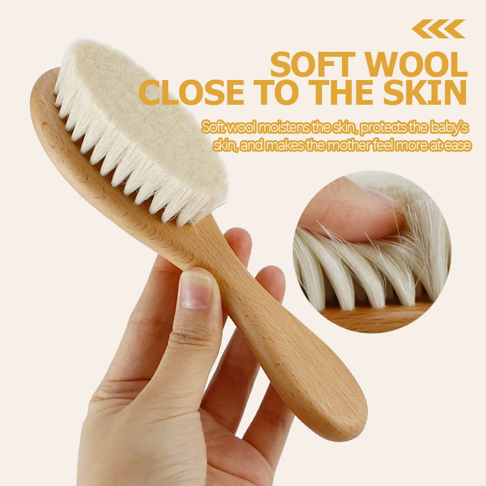 

1Set Baby Hair Brush Wooden Comb Set Natural Wool Bristles Soft Scalp Care Portable Lightweight Newborn Gift Baby Hair Brush