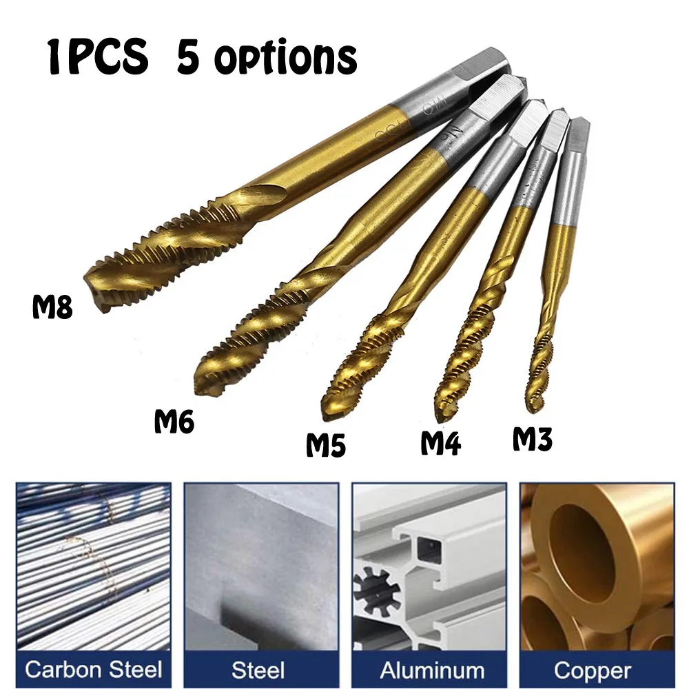 1Pcs HSS Screw Tap M3/M4/M5/M6/M8 Metric Spiral Thread Tap Drills High Speed Steel Hand Tap Suitable For Woodworking