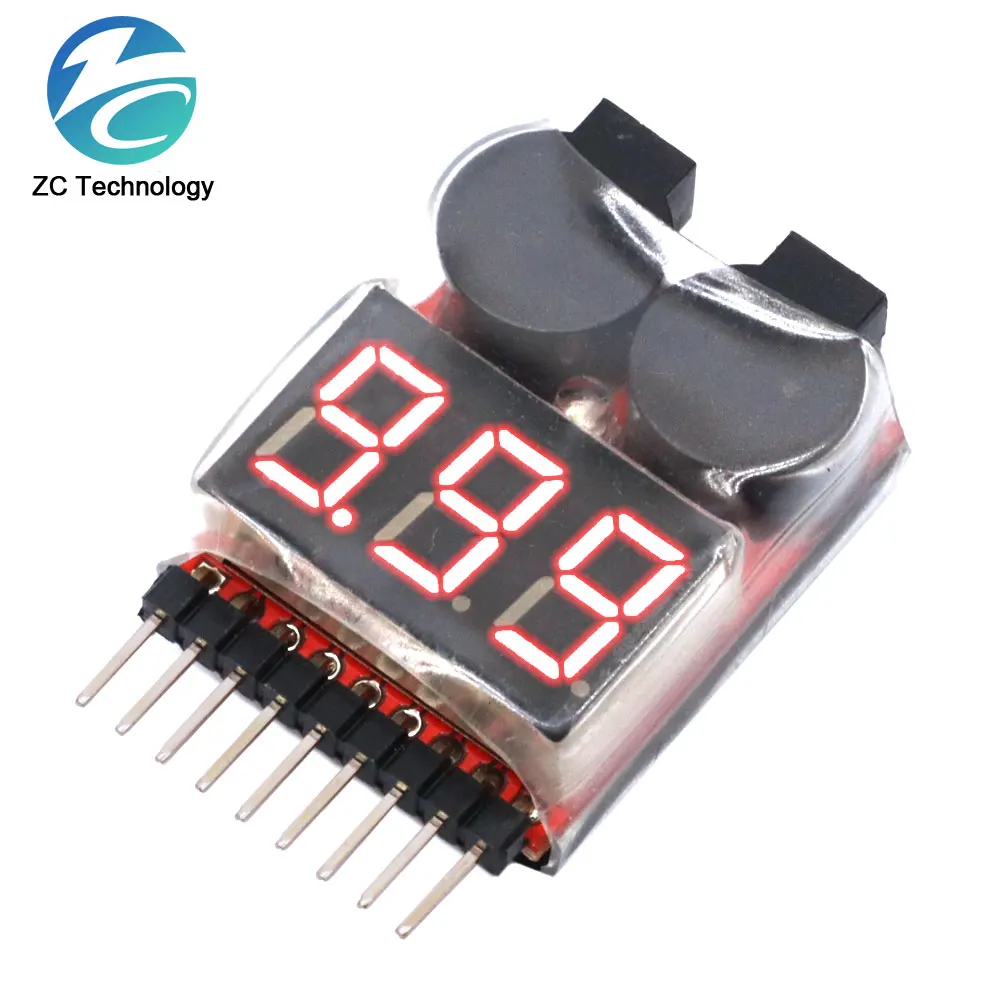 1-8S BBX1-8S 2IN1 Lipo Battery Voltage Tester/Low Voltage Buzzer Alarm/Battery Voltage Checker Dual Speakers for Lipo/Li-ion