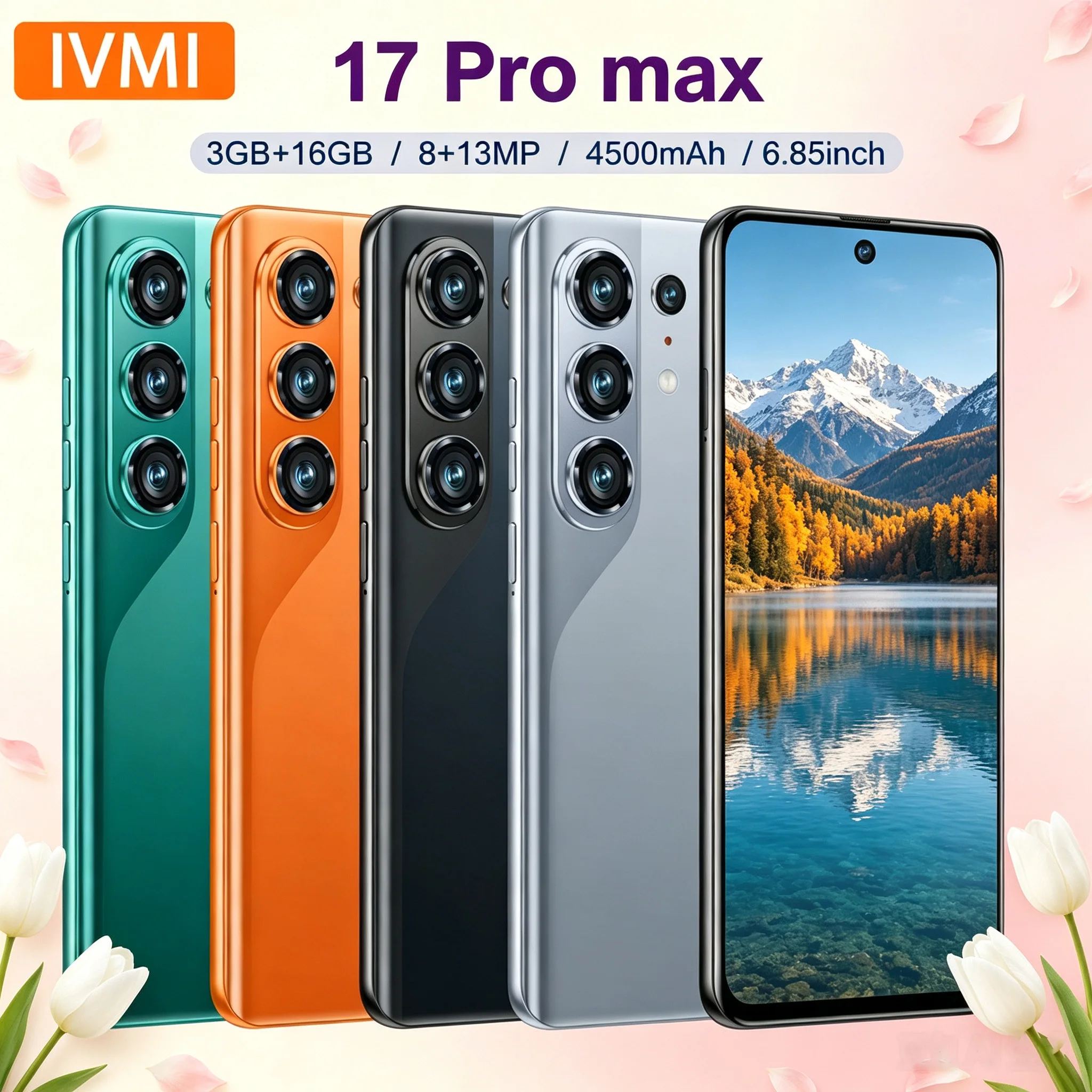IVMI Global Vision 17Pro M Android10 Smartphone 3GB RAM 16GB ROM 8+13MP Face ID 4G Network Google Play Store Mobile Phone