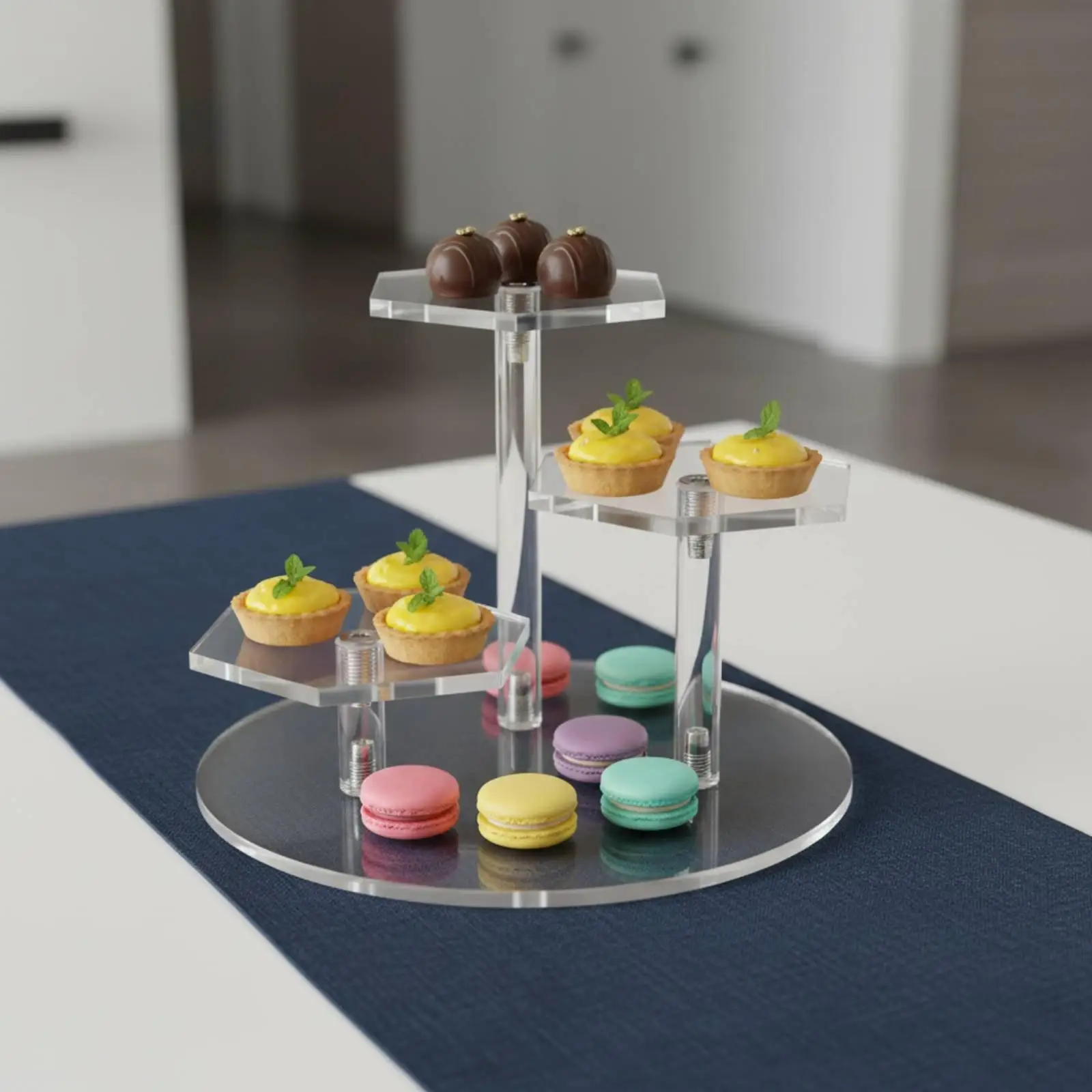 Transparent Acrylic Display Stand Riser for Jewelry Cosmetics Figurines Tiered Shelf Showcase for Desk Table