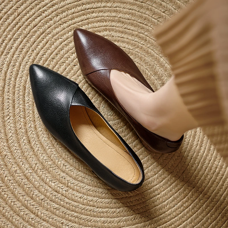 2026 new spring summer women pumps natural leather plus size 22-25.5cm sheepskin+pigskin pointed toe thick heel women shoes