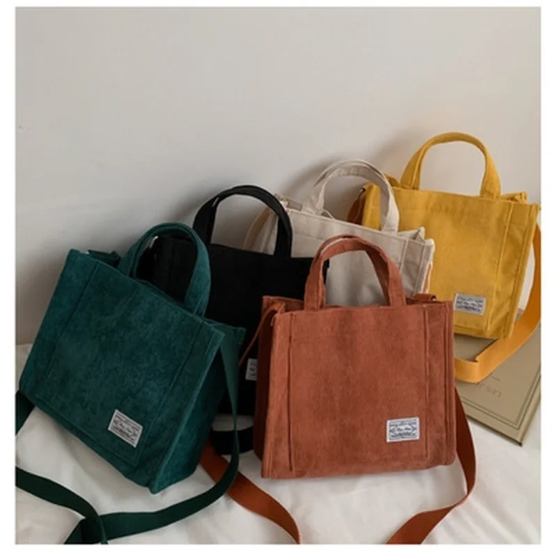 

Corduroy Totes Bags For Women Shoulder Bag Female Soft Environmental Storage Reusable Girls Handbag Small And Large Shopper Tote