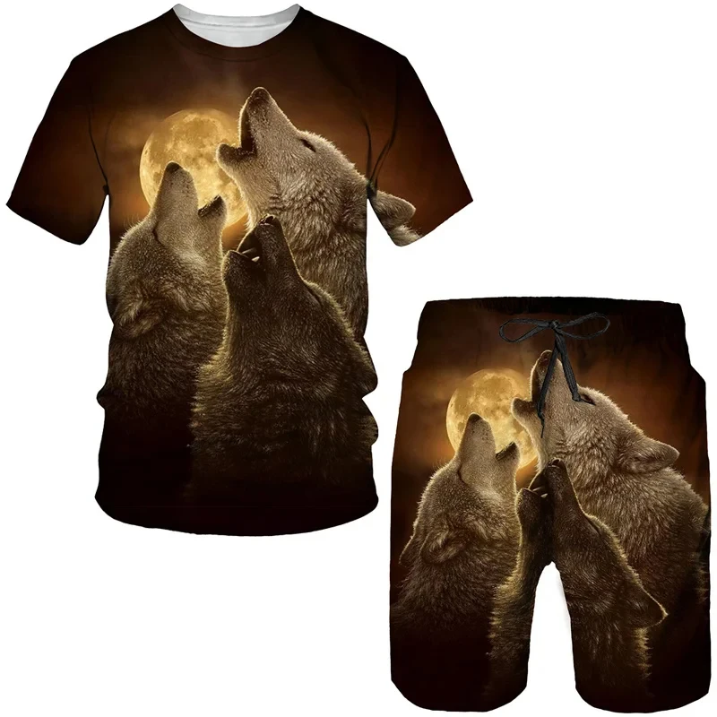 3D Print Classical Wolf Tees/Sets Summer Men Women T-Shirt&Shorts Suit Personality Joggers Tracksuit Hip Hop Streetwear Clothin