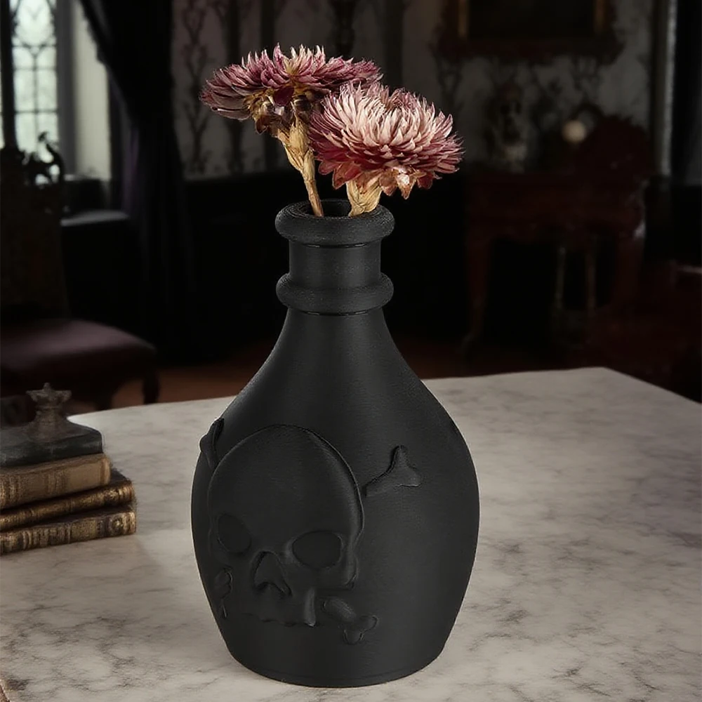 Cross-border Dark Style Skull Vase Black Funny Decorative Bottle with Dried Flowers Adds Mysterious Art Aura to Desktop A Stylis
