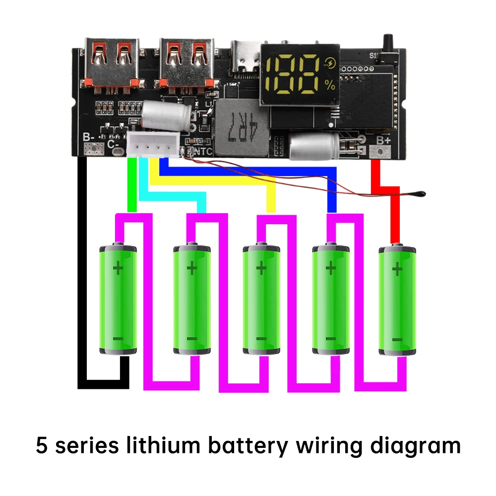 65W 100W QC2.0 QC3.0 3S 4S 5S Mobile Power Dual C Port Two-Way Super Fast Charger VC Flash Charger Circuit Board Module DIY