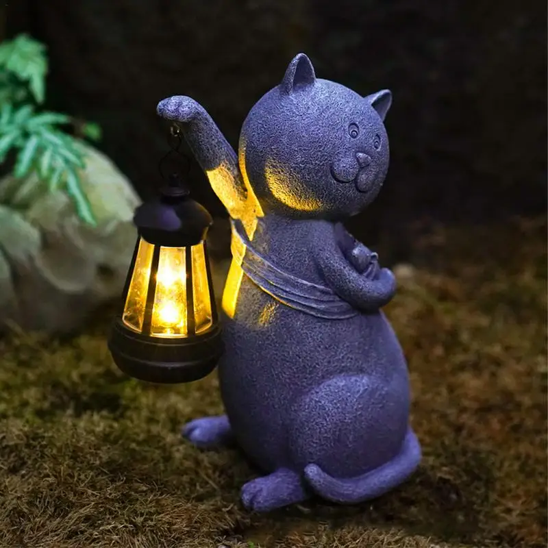 

Solar Cat Solar Cat Statue Resin Holding A Lantern Patio Decorations 10.24in Outdoor Solar Garden Statues Figurine Lights For