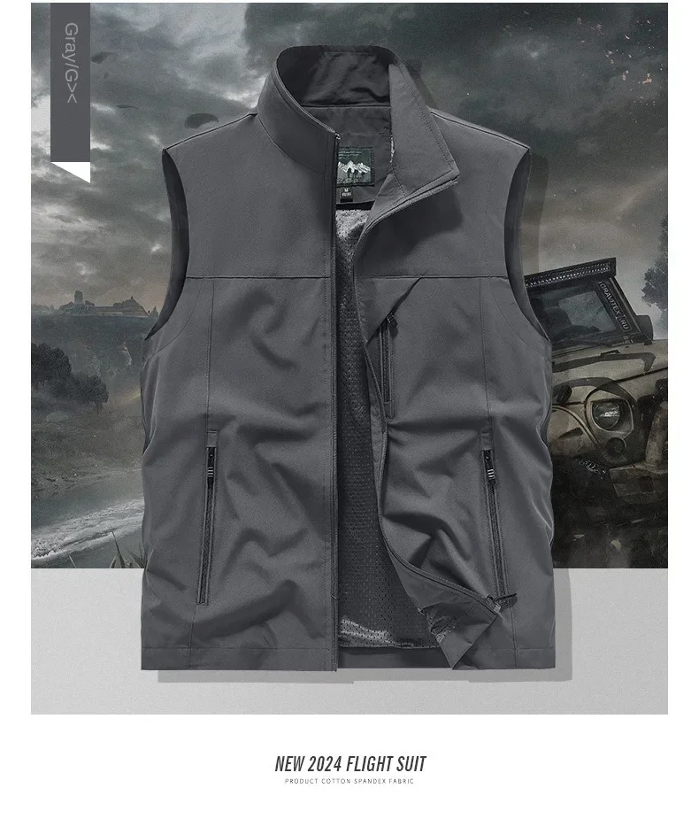 

Multi-pocket Vest Waterproof Work Sleeveless Jacket Man Sports Plus Size Outerwear Windbreaker Embroidered Waistcoat Men Hunting