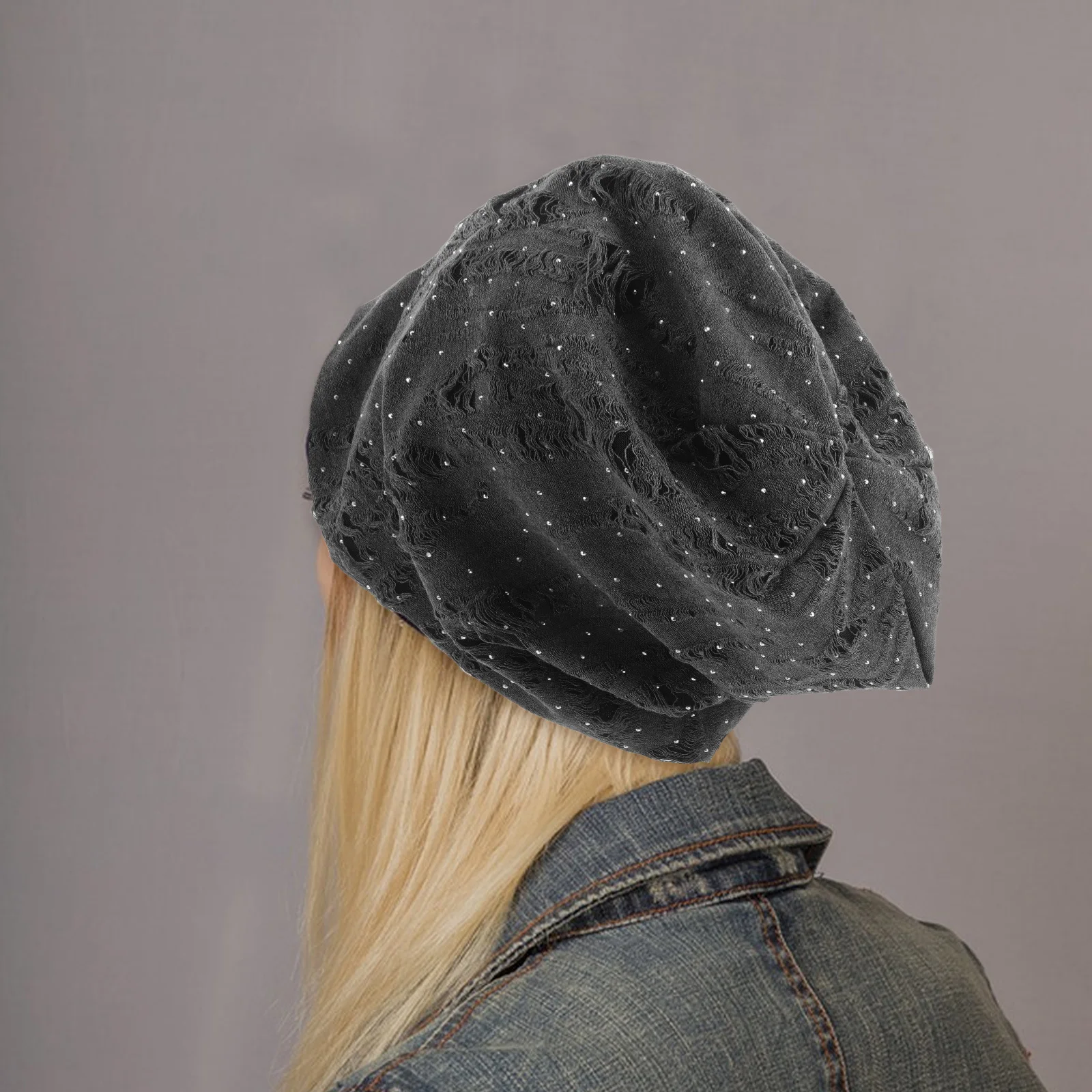 

Vintage Beanie Hat Rhinestone Embellished Lightweight Comfortable Retro Grunge Style For Women Men Spring Autumn