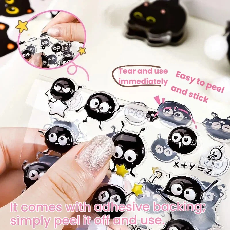 3D Black Cat Stickers Cute Cartoon Animal Relief Hollow 3D Stickers Children's Creative DIY Phone Case Stickers Note Book Decor