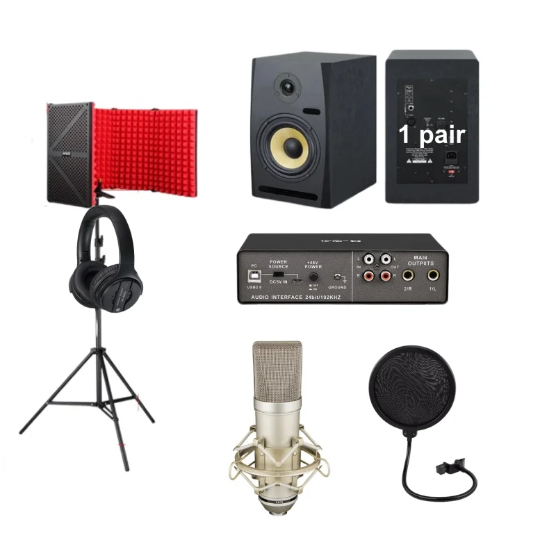 Full Set Music Stucio Equipment With Monitor Speaker Studio Micro Microphone Podcast Equipment Kit for Studio