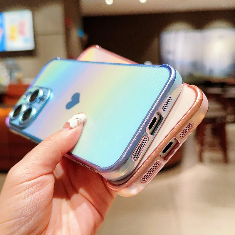 Custodia per telefono con cuore d'amore laterale glassa colorata per IPhone 17 16 15 Pro Max 14 13 12 11 Cover posteriore antiurto