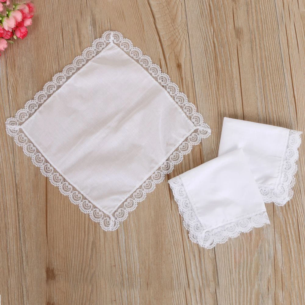 1/3Pcs Ladies Embroidery Cotton Handkerchiefs 25*25cm Lace Border White Hanky for Wedding Party Banquet Cotton Napkin Hankies