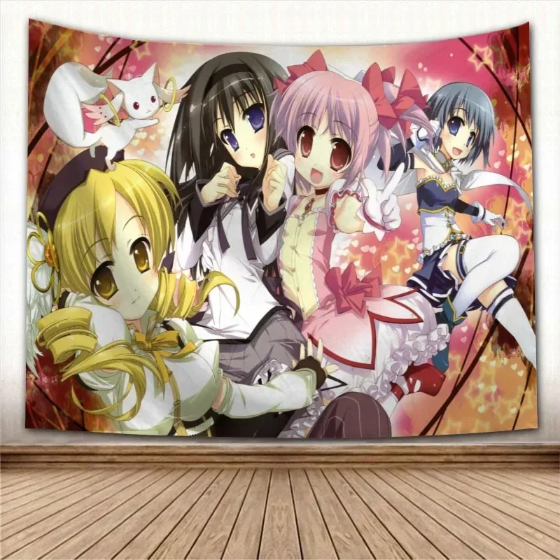 NONE Puella Magi Madoka Magica Kawaii Anime Wandteppich Psychedelischer dekorativer Teppich Wandstoff für Wohnzimmer Schlafzimmer Zubehör