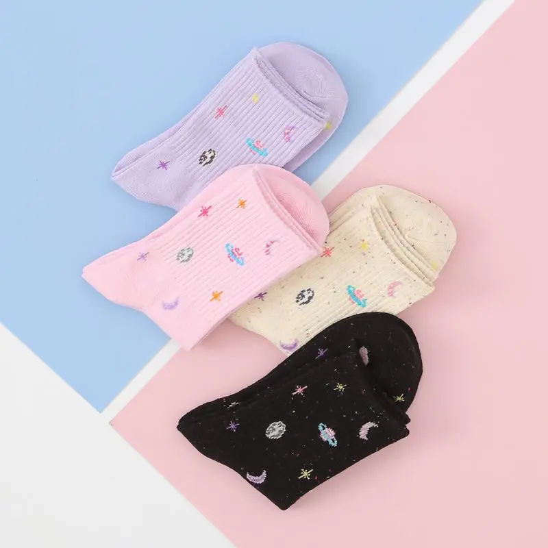 Harajuku Mond Sterne Socken Frauen Lustige Socken Baumwolle Japanischen Kreative Warme Nette Neuheit Casual Streetwear Rosa Koreanische Heißer