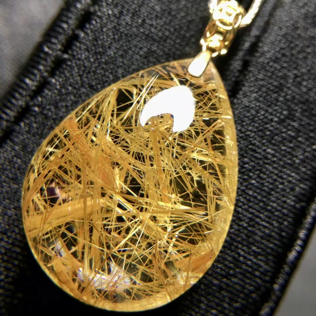 

Natural Gold Rutilated Quartz Pendant Necklace Jewelry 24*18.7*9mm Yellow Rutilated Women Men AAAAAAA