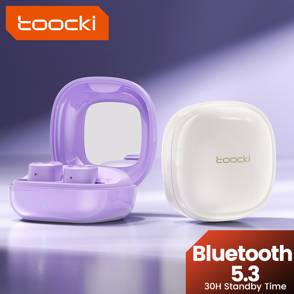  Toocki TWS Bluetooth 5.3 Headphones Wireless Earphones Compact Size Makeup Mirror 30 Hours Long Battery In-Ear Wireless Headset 