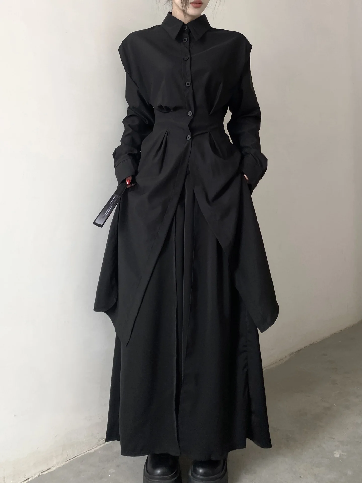

Y2k Dark Gothic Style Long Windbreaker Autumn Fashion Streetwear Personality All-Match Long-Sleeve Tops Unisex Two-piece set