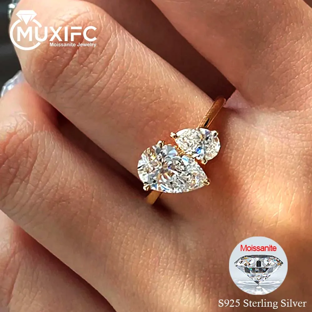 

MUXIFC обручальные кольца с муассанитом грушевидной огранки для женщин, 2, обручальное кольцо с каплями воды и бриллиантами, сертификат из стерлингового серебра 925 пробы