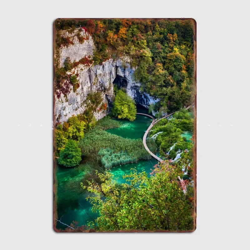 Plitvice Lakes Landscape  Artistic Wall Decor with Characters and Scenery, Ideal for Bar and Lounge