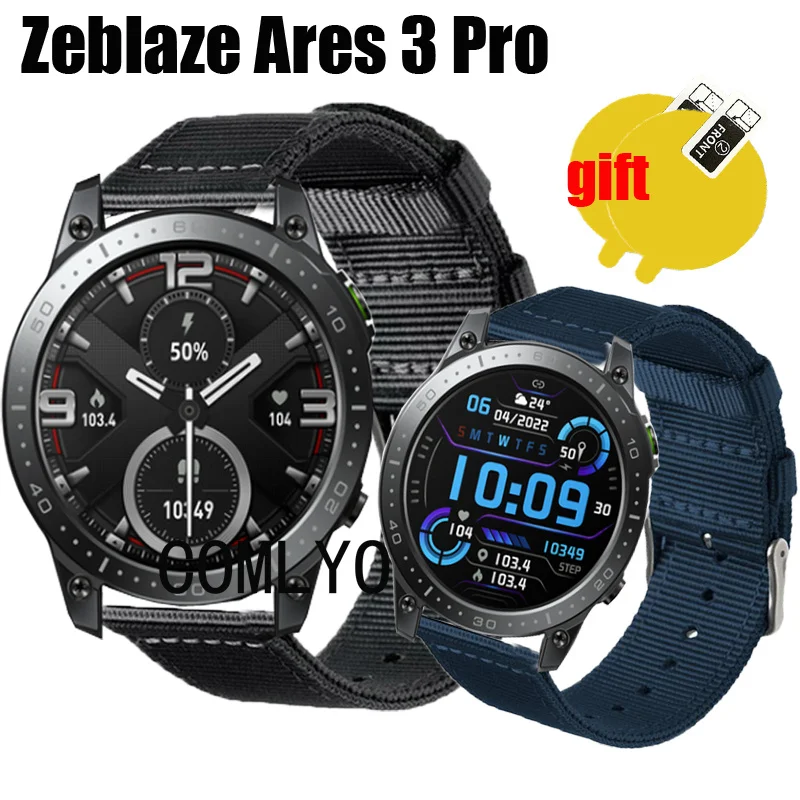 3in1 wristband for Zeblaze Ares 3 Pro Strap Smartwatch Band Nylon Canva Belt Screen Protector