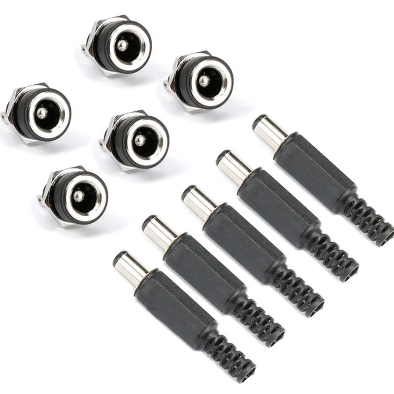 5pair 5.5x2.1mm DC Power pin Female Plug Jack+ Male Plug Jack Socket Adapter DC-022B Supply Panel Mount Connectors