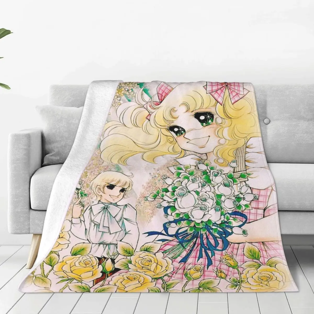 

Candy Candy Anthony Blankets Kawaii Girl Anime Flannel Novelty Warm Throw Blankets for Chair Covering Sofa All Season