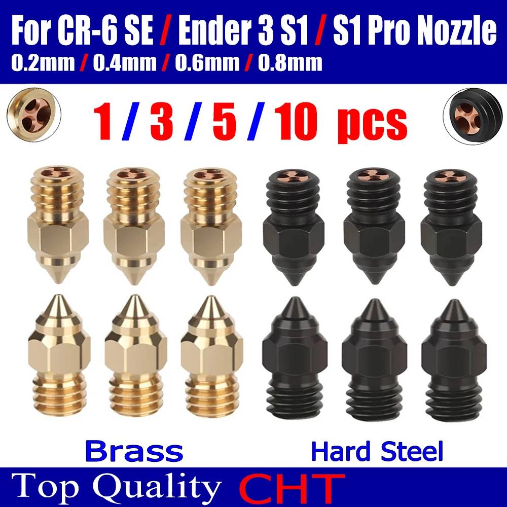 

CHT MK8 Nozzle For CR 6 SE Hard Steel Brass Nozzles For Creality CR6 se/ CR5 PRO /Ender 3 S1 pro / CR10 V2 / Ender 3 nozzle