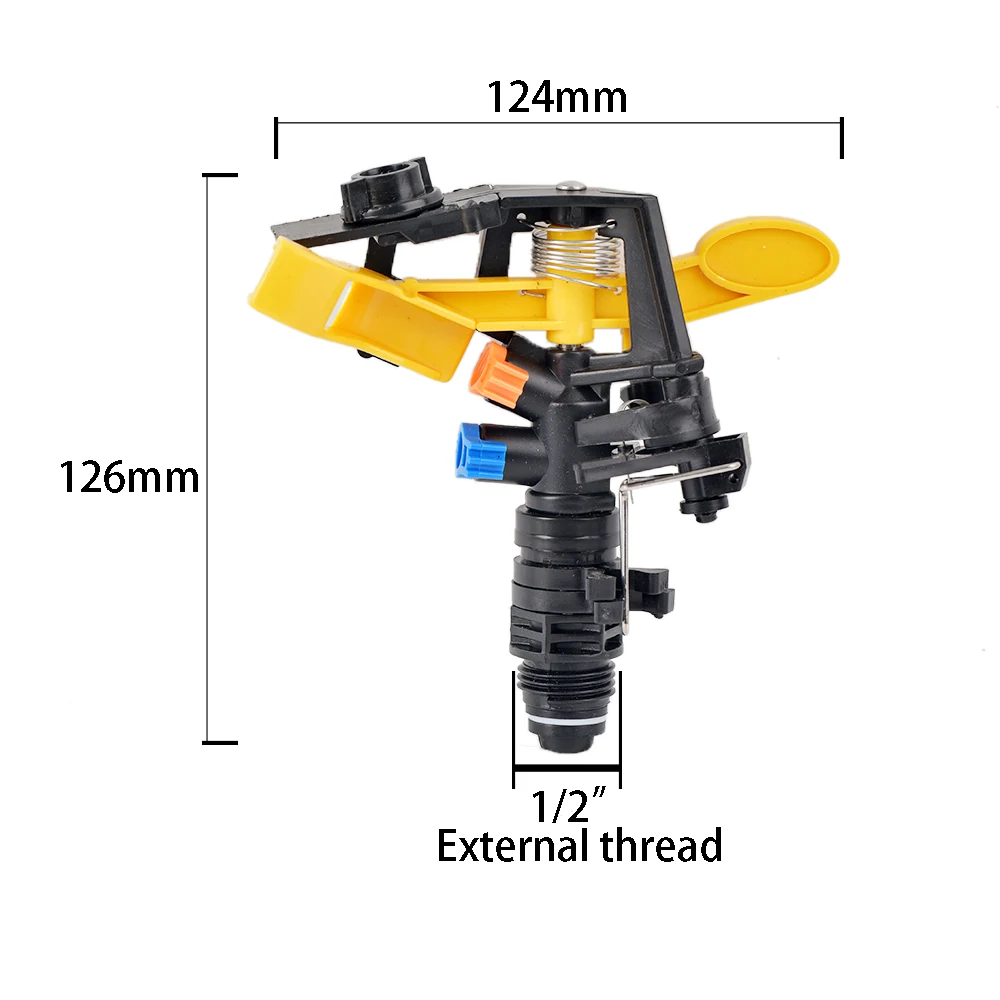 Double Outlet Rocker Nozzle 360 Degrees Rotary Jet Sprinklers 1/2” Thread Plastic Spike Inserting Ground Garden Irrigation