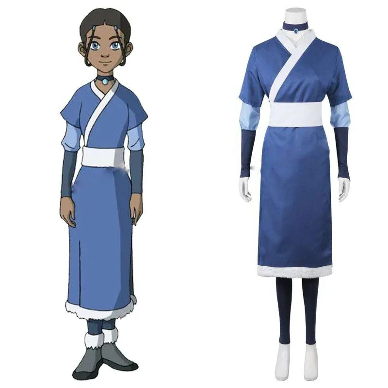 

2020 new 7PCS Avatar The Last Airbender Katara men Cosplay costume Halloween cosplay women costume and wig haute couture