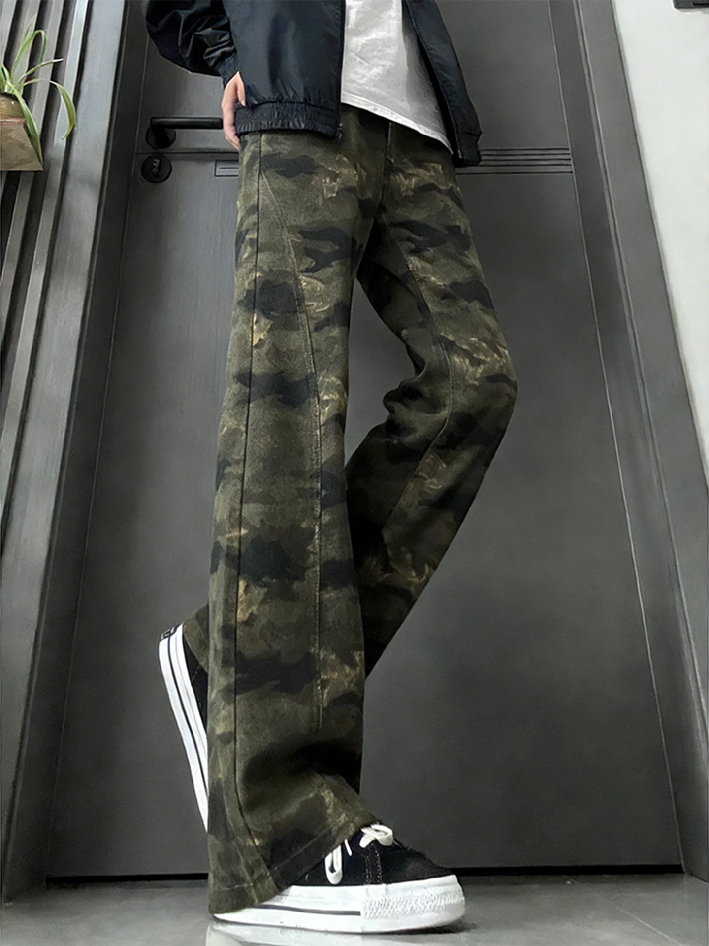 

Мужские джинсы прямого кроя Slim Fit в стиле High Street, камуфляжные брюки с микро-клешем, Clean Fit, американские брюки-клеш с изогнутым кроем